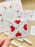 Origami Victorian Love Note Puzzle Purse Instant Download - Ribbons, hearts & flowers theme | Watercolour hand drawn flowers | Valentine DIY Love Romance Flower