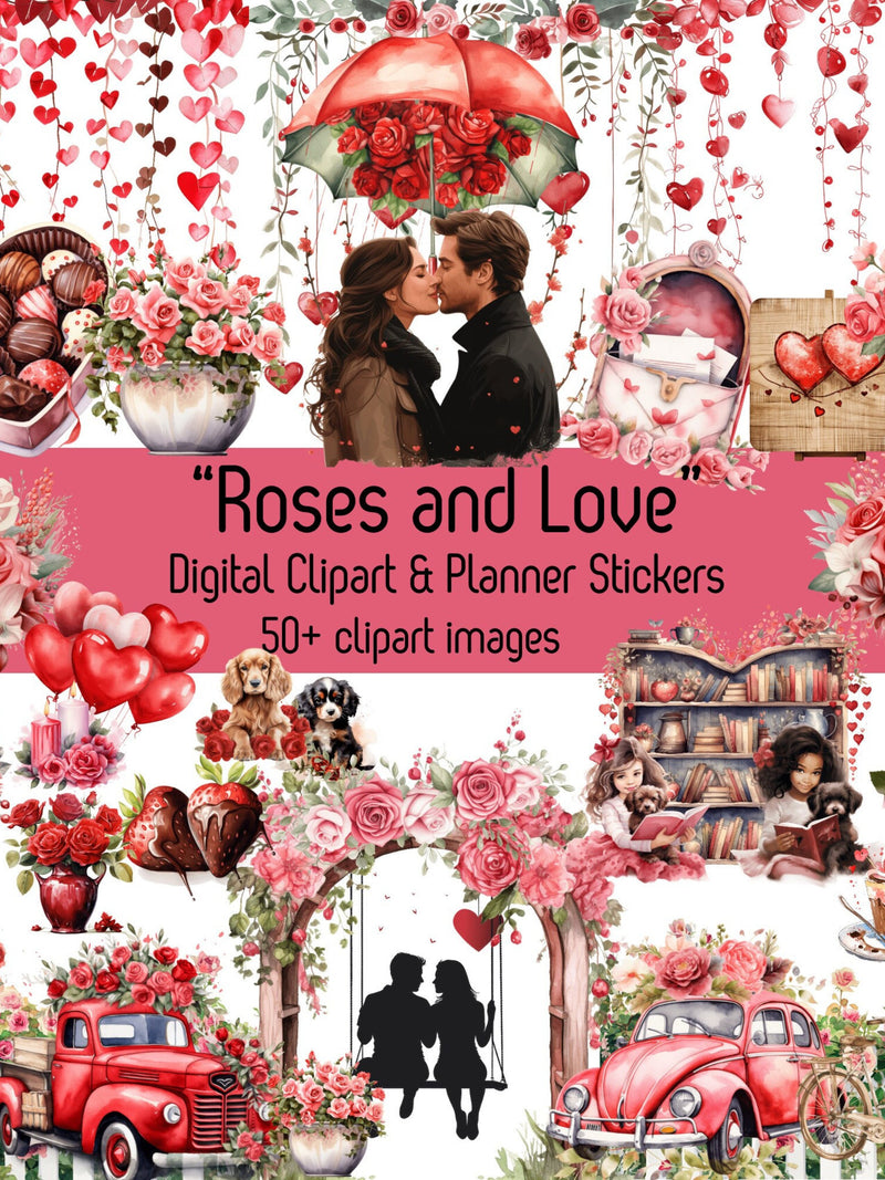 Clipart Digital Clipart PNG Valentines Day Roses Love February Hearts Digital Planner clipart Junk Journal "Roses and Love" Collection Love Romance Flower