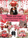 Clipart Digital Clipart PNG Valentines Day Roses Love February Hearts Digital Planner clipart Junk Journal "Roses and Love" Collection Love Romance Flower