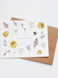 Watercolor Floral Birthday Card: Handmade Garden Bee Design birthday flower