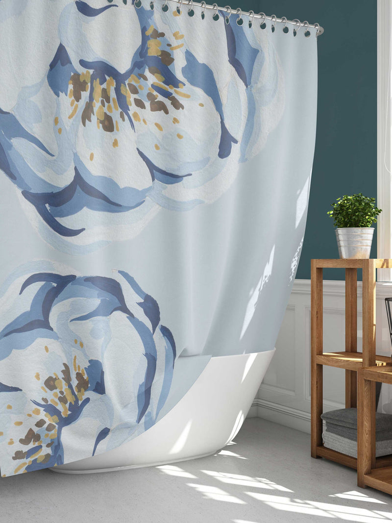 Blue flower watercolor Shower Curtain, floral cottagecore spring summer garden, Bathroom Curtain Mat, home bath Decor, House warming Gift house warming flower