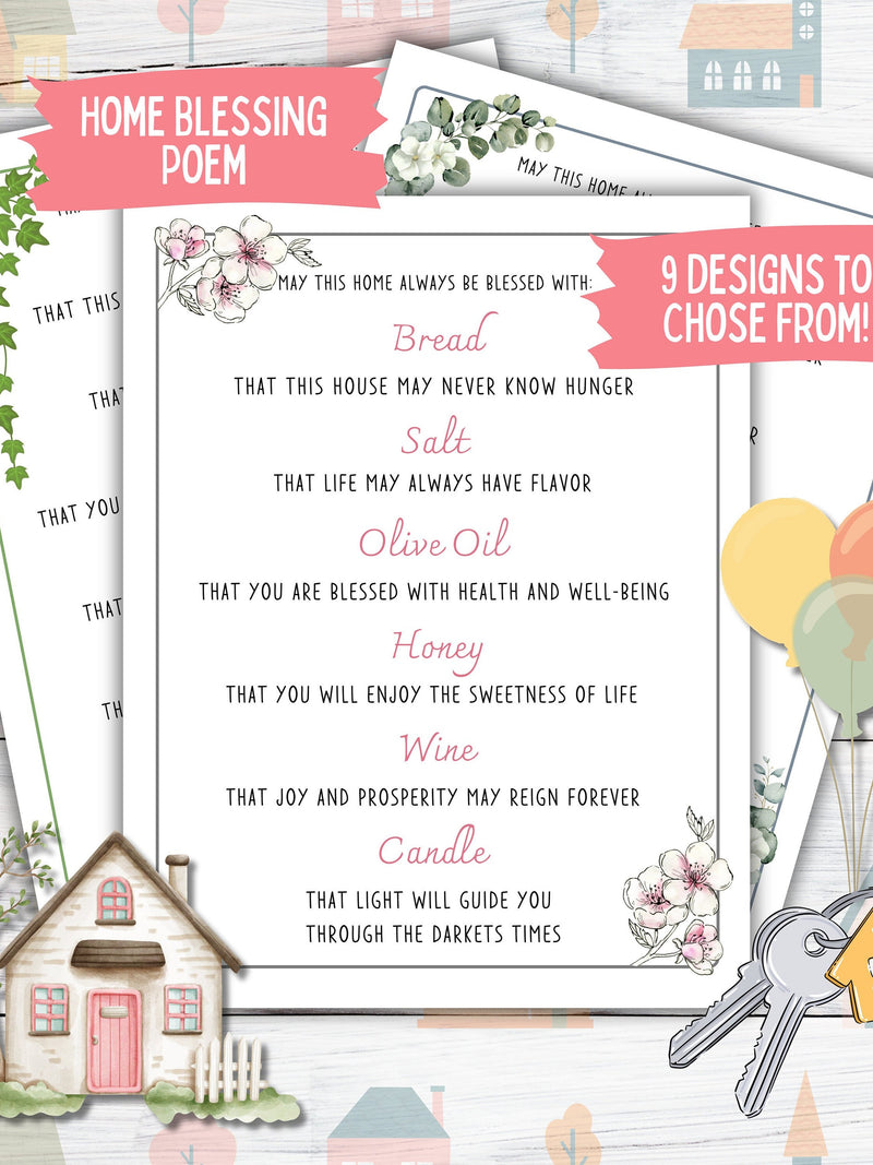 House Blessing Poem, New Homeowner Housewarming Gift Basket Card, Realtor Closing Food Gift Basket Housewarming Card, New Home Blessing Card house warming flower