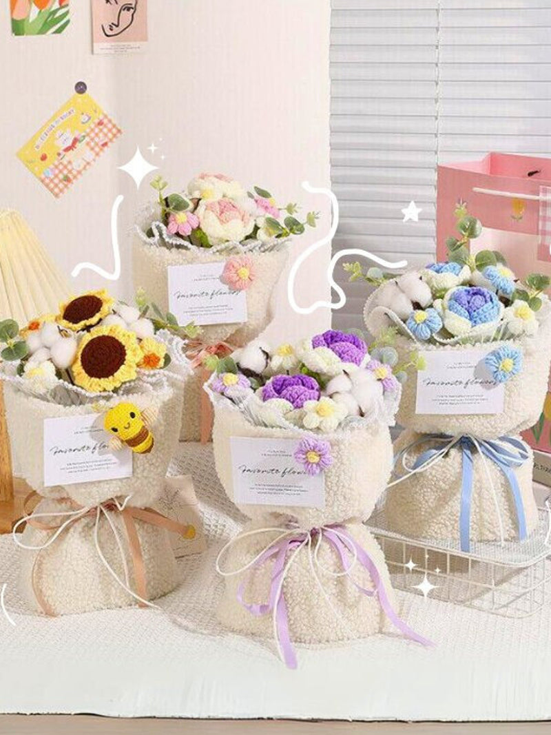 Cute Crochet Rose Bouquet - Handmade Crochet Roses, Sunflower Bouquet, Yarn Rose Bouquet, Knitted Flower Bouquet, Gifts For Her, Mothers Day house warming flower