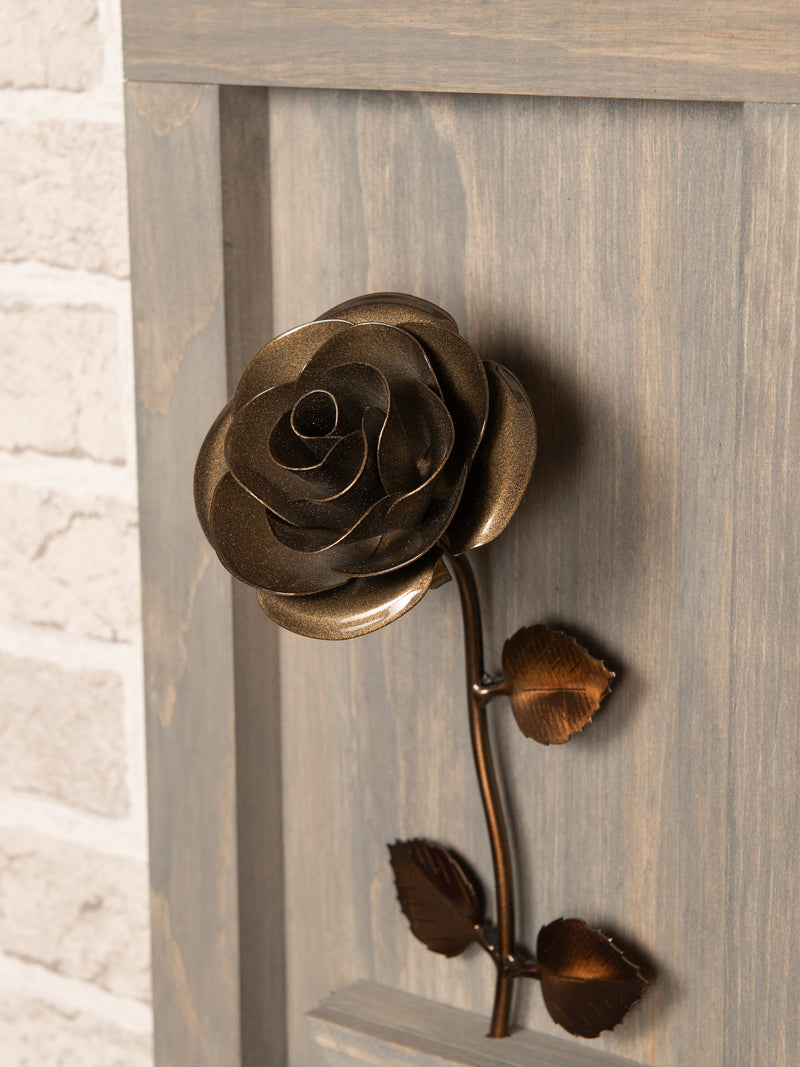 Framed Bronze Stained Metal Rose for 8th or 19th Year Wedding Anniversary ANNIVERSARY