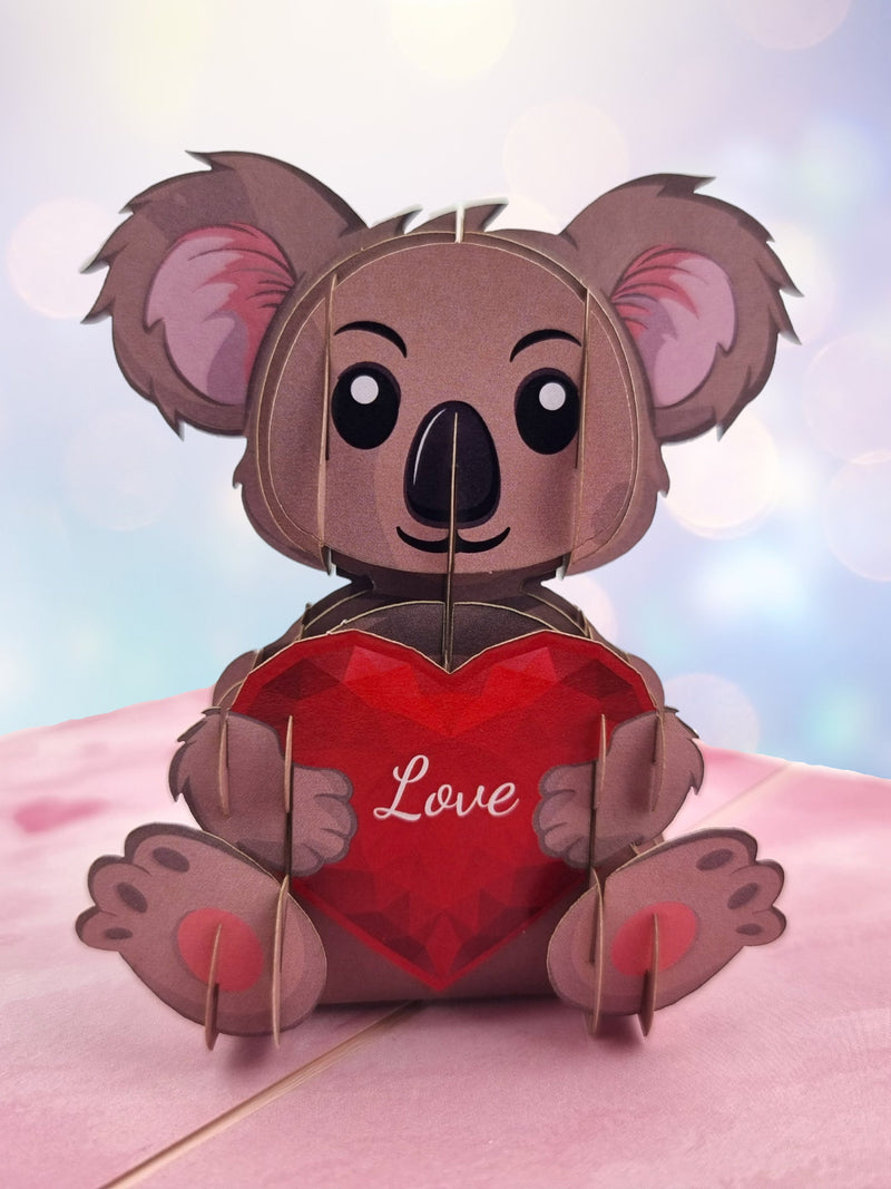 Koala with Love Heart 3D pop up card Love Romance Flower