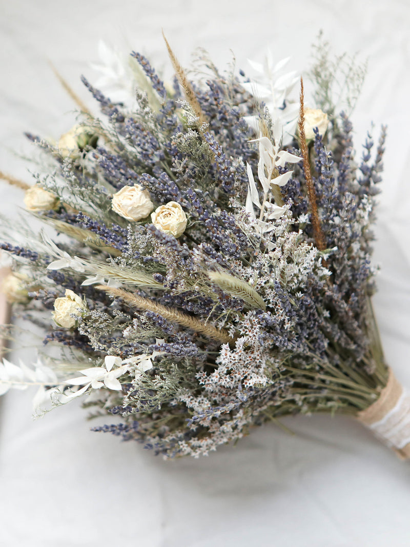White Rose & Lavender Bouquet, Boho Wedding Flowers Bouquet