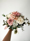 Dusty Rose Wedding Bouquet: Blush Ivory Eucalyptus, 14" Artificial Bridal Flowers Bouquet