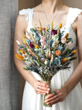 Blue & Yellow Dried Flower Bouquet, Boho Wedding Decor Bouquet