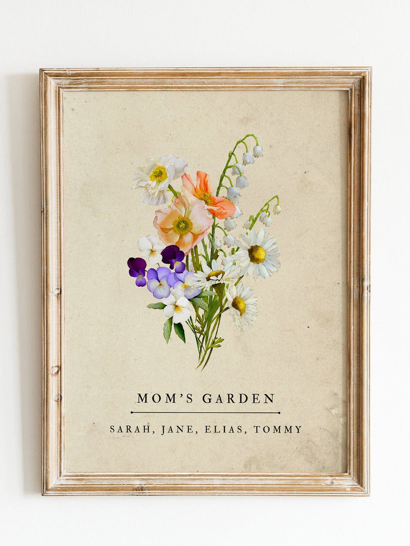 Family Birth Month Flower Bouquet, Custom Gift For Mom, Watercolor Family Garden Art, Personalized MotherÕs Day Gift birthday flower