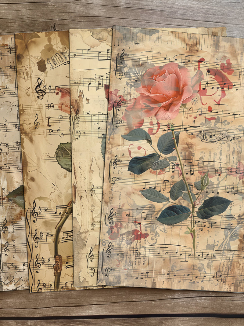 4 Vintage Love Letters and Roses Digital Art Set Romantic Floral Antique Paper Crafting Supplies Vintage Ephemera Love Story Collection Love Romance Flower