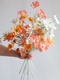 23.5" Faux Cosmos Flower Branch, Coral Orange White Spring Summer WildFlower, DIY Floral/Wedding/Home/Kitchen Decoration, Centerpiece, Gift faux plants