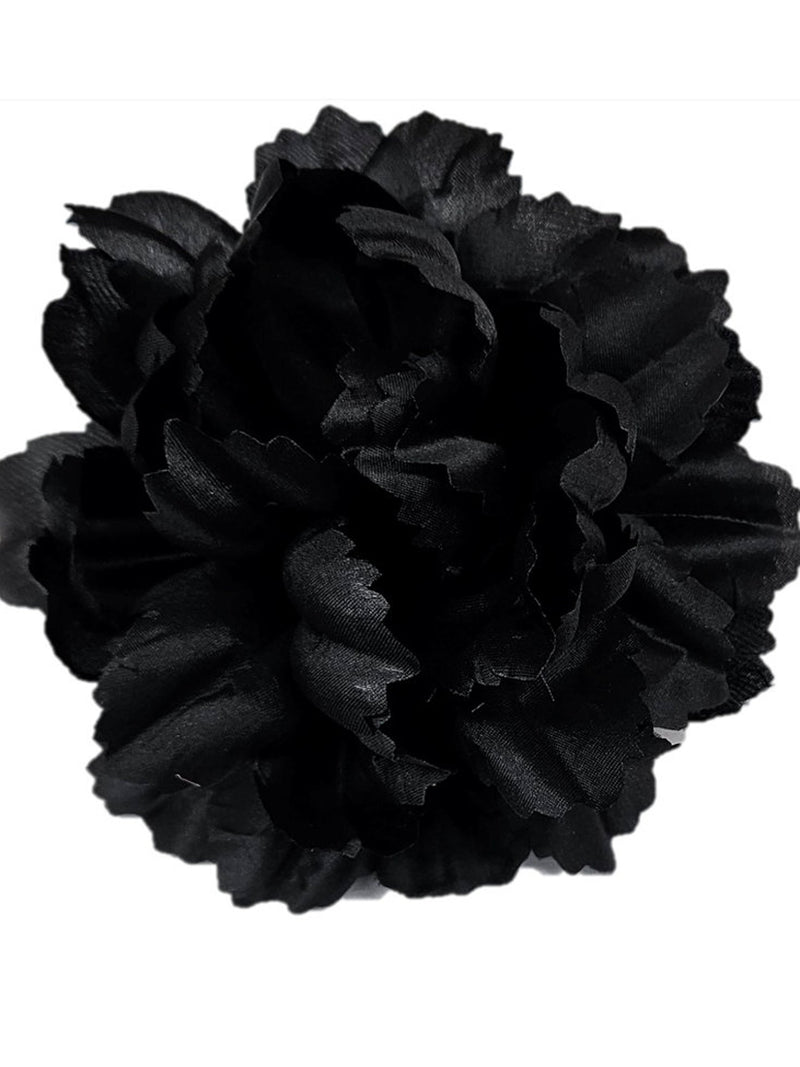 M&S Schmalberg 5" Modern Chrysanthemum (Mum) Black Silk Fabric Flower Brooch Pin Handmade in NYC silk flower