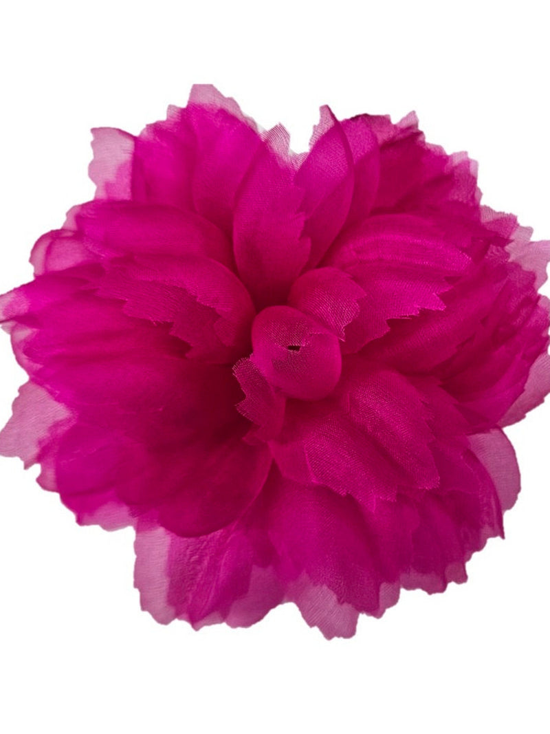 M&S Schmalberg 5" Modern Chrysanthemum (Mum) Fuchsia Silk Organza Fabric Flower Brooch Pin Handmade in NYC silk flower