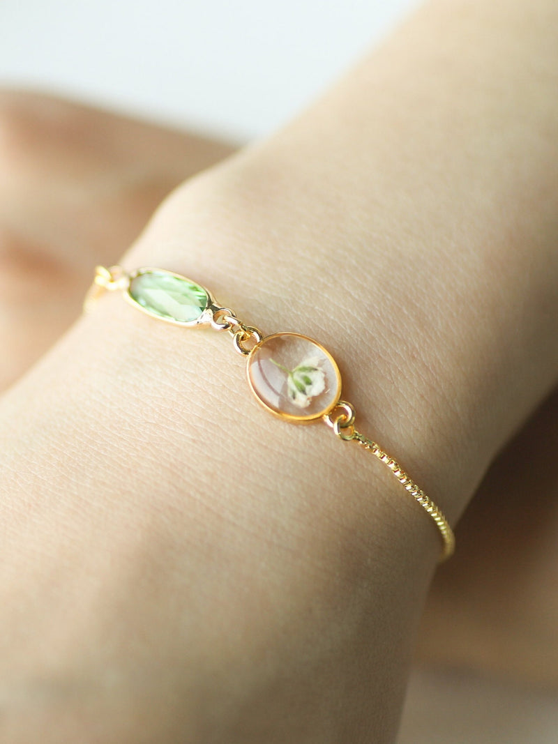 Baby's Breath Bracelet with Birthstone, Custom Birthstone Bracelet, Pressed Flower Bracelet, Miscarriage Gift, Baby Loss, Grieving Mom Gift ANNIVERSARY