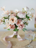 Soft Sonata - Blush Pink Peachy Peony, White Cherry Blossom Wedding Artificial Bridal Bouquet silk flower