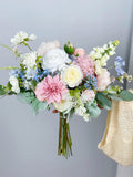 Pink & Blue Bridal Bouquet, Boho Wedding Bouquet, Wedding Flower Bouquet, Design in Rose, Ranunculus, Hydrangea, Peony, Dahlia, Wildflowers Bouquet