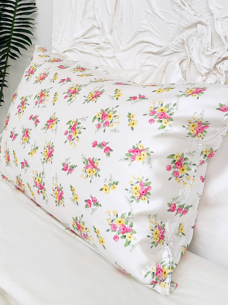 Mulberry Silk Satin Pillowcase, Petite Floral Print, Standard Size silk flower