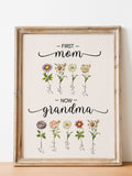 Custom First Mom Now Grandma Gift, Grandma's Garden Sign, Mother's Day Gift For Grandma, Birth Month Flower Prints, Family Flower Painting ANNIVERSARY
