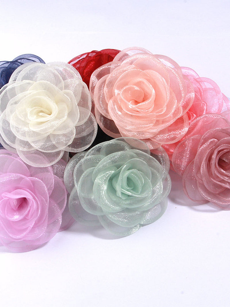 9cm Transparent Organza Fabric Rose Flower Head Wedding Dress Skirt Home Hat Decoration DIY Hair Accessories silk flower
