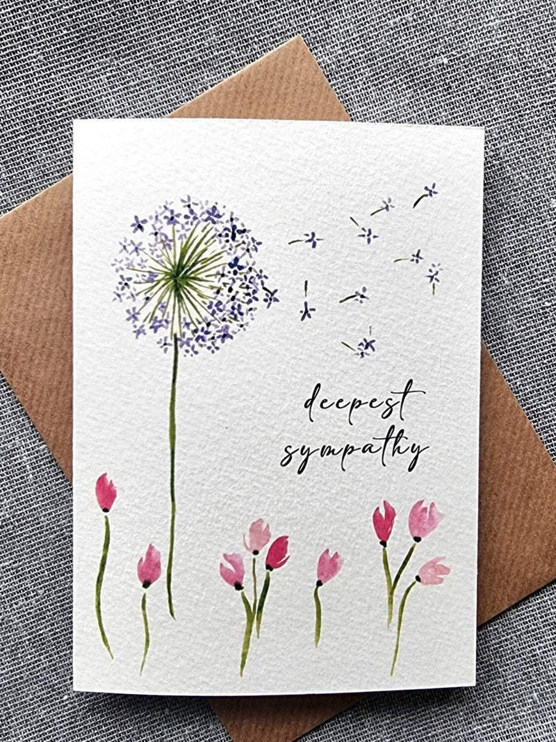 Sympathy Card | Handmade Watercolour | Dandelion |  condolences | bereavement | thinking of you | support | loss sympathy flower