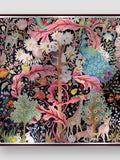 Hand-Painted Pattern Mulberry Silk Scarf, Whimsical Wilderness Design, Heavyweight Double Sided Twill Silk, 90x90cm silk flower
