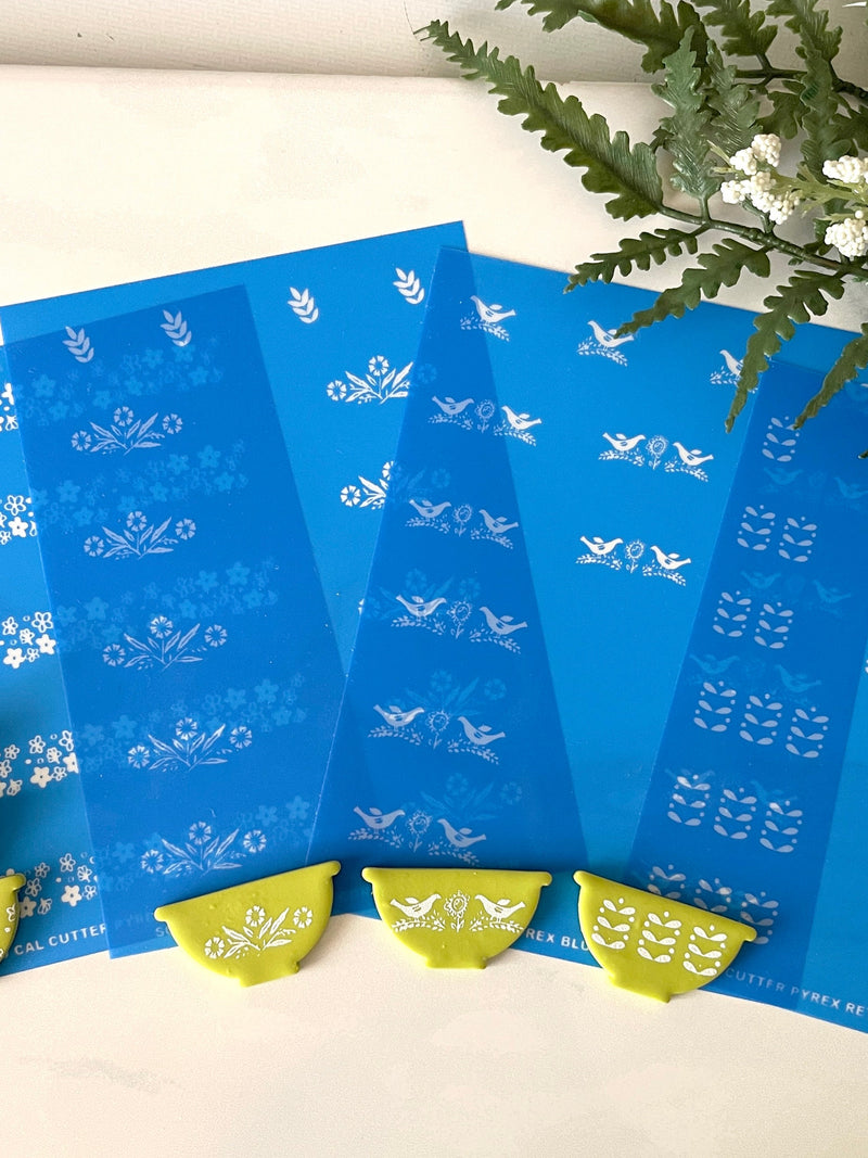 Vintage Pyrex Pattern Silk Screen Stencil: Daisy, Cornflower, Bluebird, Retro silk flower