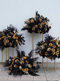 Feather Gold Black Rose Silk Flower Ball,Flower Ball For Wedding Banquet Road lead/Business Party/Bridal Shower/Home Table Centerpiece Decor silk flower