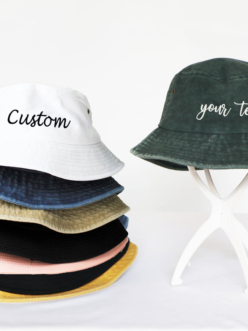 Custom Embroidered Bucket Hat: Personalized Text, Summer Hat silk flower