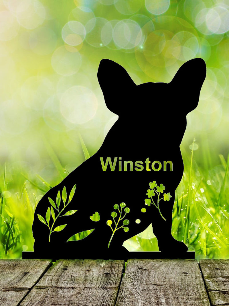 Personalized Dog Memorial Stake, French Bulldog Sign, Loss of Dog Grave Marker, Pet Remembrance Stake, Sympathy Outdoor Decor sympathy flower