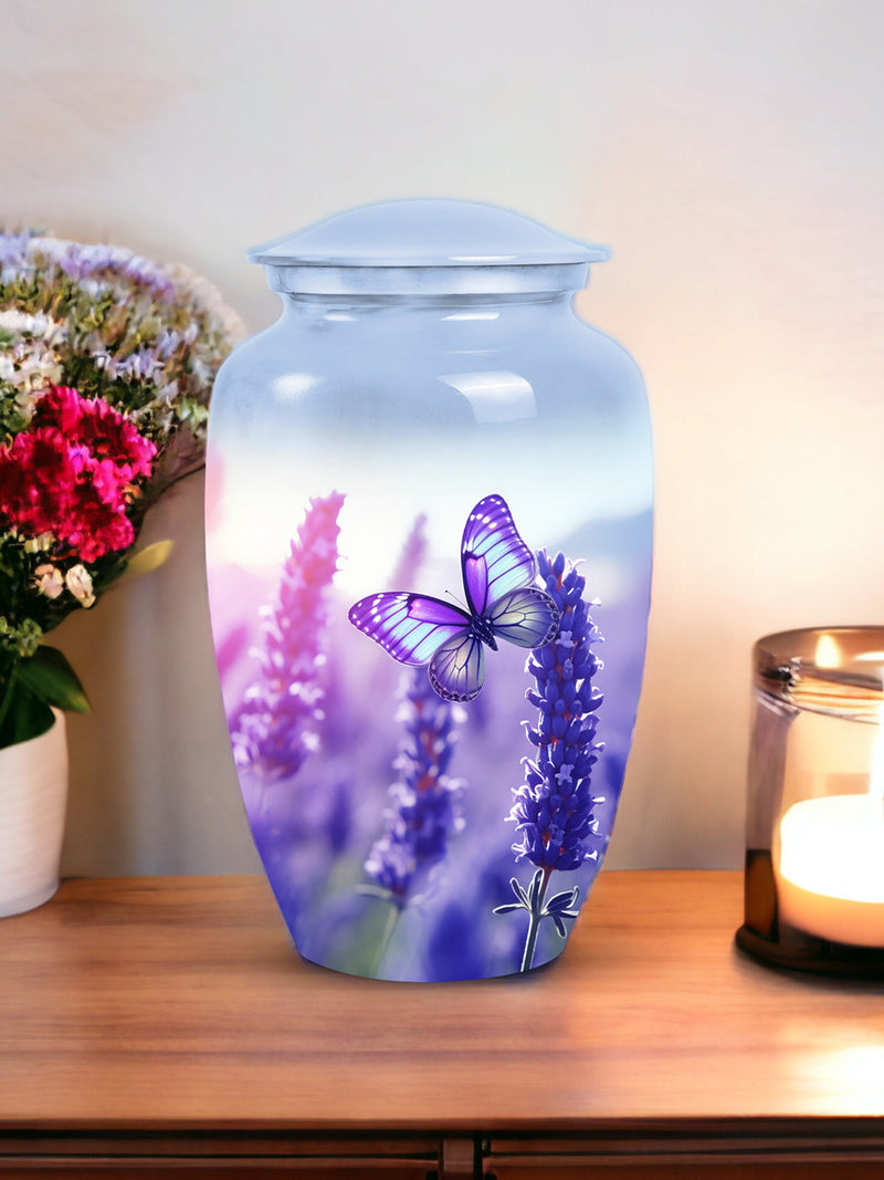 Purple Butterfly Cremation Urn, Memorial Urn for Human Ashes, Garden Urn for Ashes, Floral Urn, Sympathy Urn, Funeral Keepsake Adult Urn sympathy flower