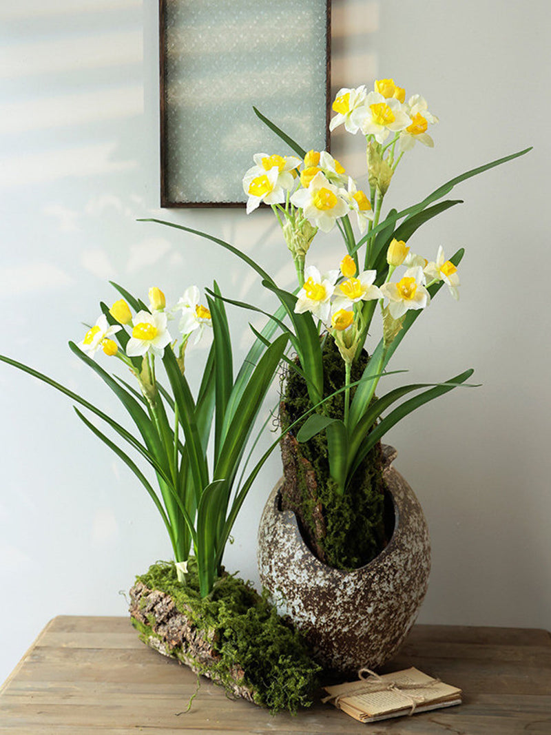 Daffodil Flower Stem with Leaves, Silk Narcissus Plant, Artificial Flower Craft, Home Floral Decor, Wedding Arrangement, Table Centerpiece silk flower