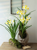 Daffodil Flower Stem with Leaves, Silk Narcissus Plant, Artificial Flower Craft, Home Floral Decor, Wedding Arrangement, Table Centerpiece silk flower