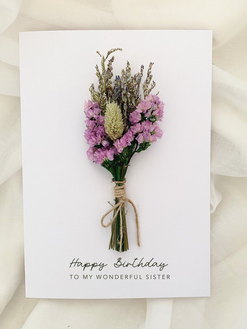 Happy Birthday Sister Card, Happy Birthday Sister, Dried Flower Bouquet, Birthday Card Sister, Happy Birthday Flower Card, Sister Birthday birthday flower