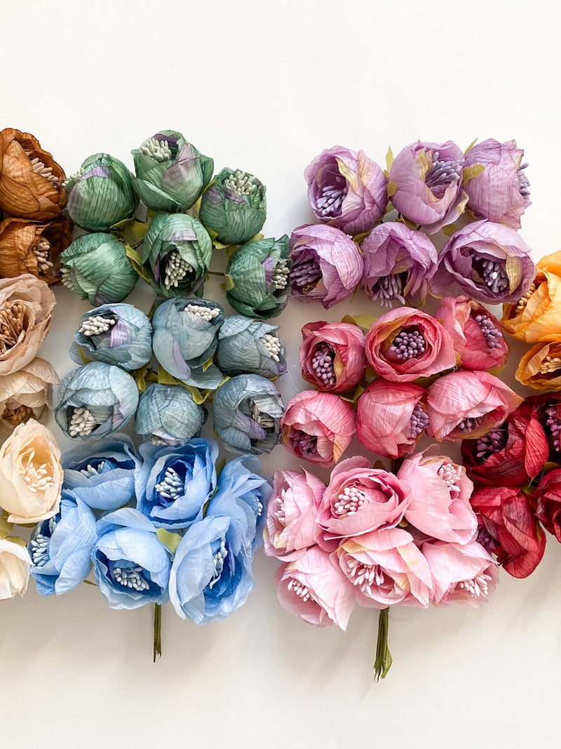6-12 Small Dry Silk Roses on Wire Stems - CHOOSE COLOR - Sold As Is, Artificial Rose Flowers, Corsage Flowers silk flower
