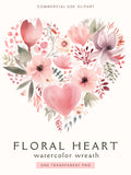 Floral Heart Clipart | Watercolor Hearts Clipart Png | Digital Paper Crafting | Wedding Clip Art | Valentines | Love | Digital Download Love Romance Flower