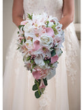 Cascade Bridal Bouquet Blush Tiger Lily Pink Roses Peonies Calla Lilies - Blush Pink White  - Add Bridesmaid Bouquet Groom Boutonniere More! Bouquet