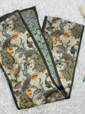 Mulberry Silk Long Scarf, Peacock Flowers Print, Vintage Style silk flower
