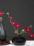 Chinese Plum Blossom Branch with Tender Leaves, Silk Plum Bloom Craft, Artificial Flower, Home Floral Decor, Wedding Arrangement Centerpiece silk flower