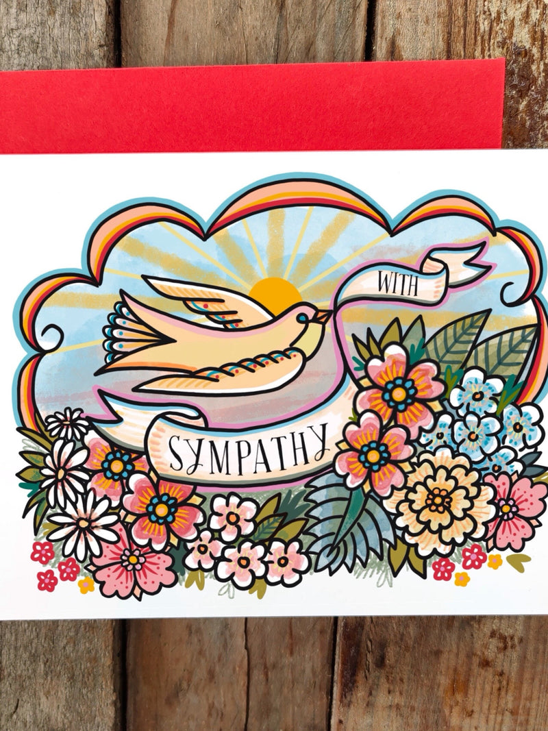 With Sympathy Card with flowers | Modern Floral design with swallow | Grieving card uk sympathy flower
