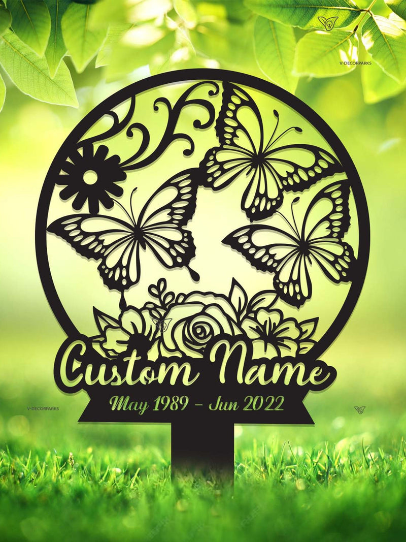 Custom Butterfly Memorial Stake, Grave Marker Custom Butterflies and Flower Sign, Memorial Plaque In Loving Memory, Sympathy Gift, Mom Loss sympathy flower
