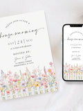 Editable Wildflower Housewarming Invitation Canva Template, Minimalist White Fence New Home Party Invite Card, Mobile Text Digital Invite house warming flower