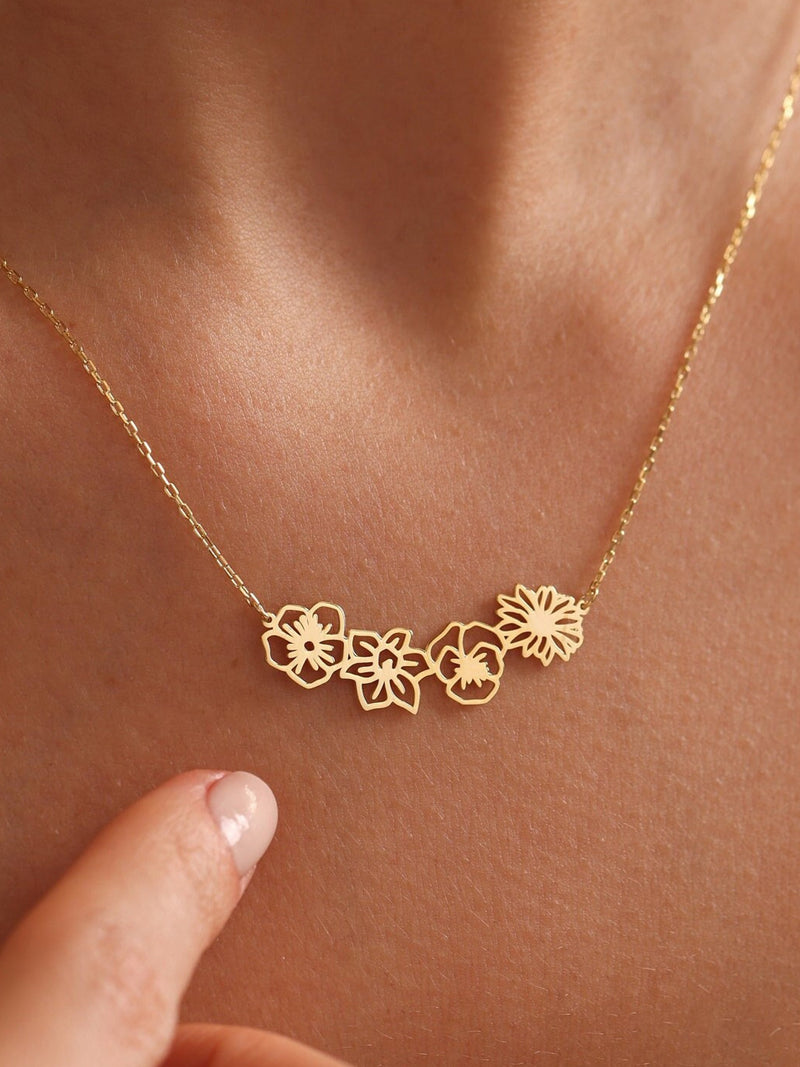 Dainty Birth Flower Necklace, Birth Flower Bouquet Necklace, Grandma Gift, Birth Flower Jewelry, Birth flower Family Gift, Mothers Day Gifts birthday flower