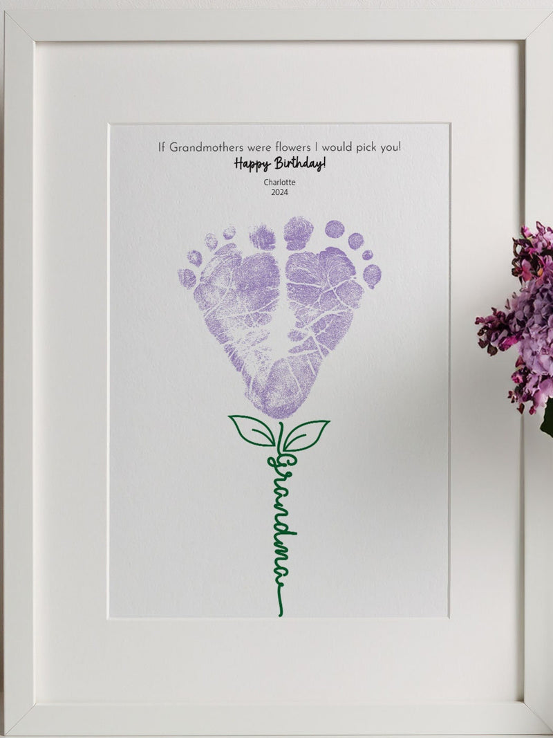 Personalised flower keepsake footprint - Birthday gift from baby - First Birthday as grandma birthday flower