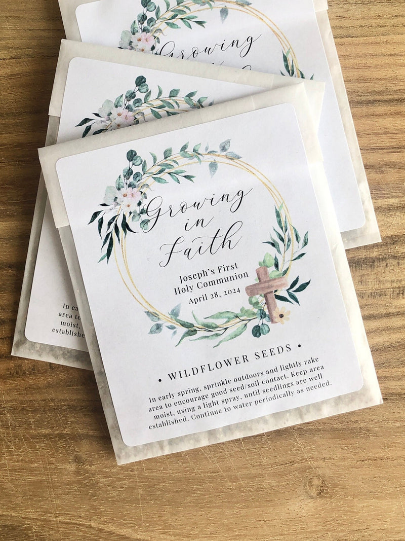 Personalized Wildflower Seed Packet Favors, Baptism, Communion, Set of 12 seeds bulk
