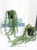 New!So Cute!Artificial Succulent String of Tears Hanging Plant in Pot Faux Greenery Potted Fake Plant Bookshelf living Room office Decor faux plants