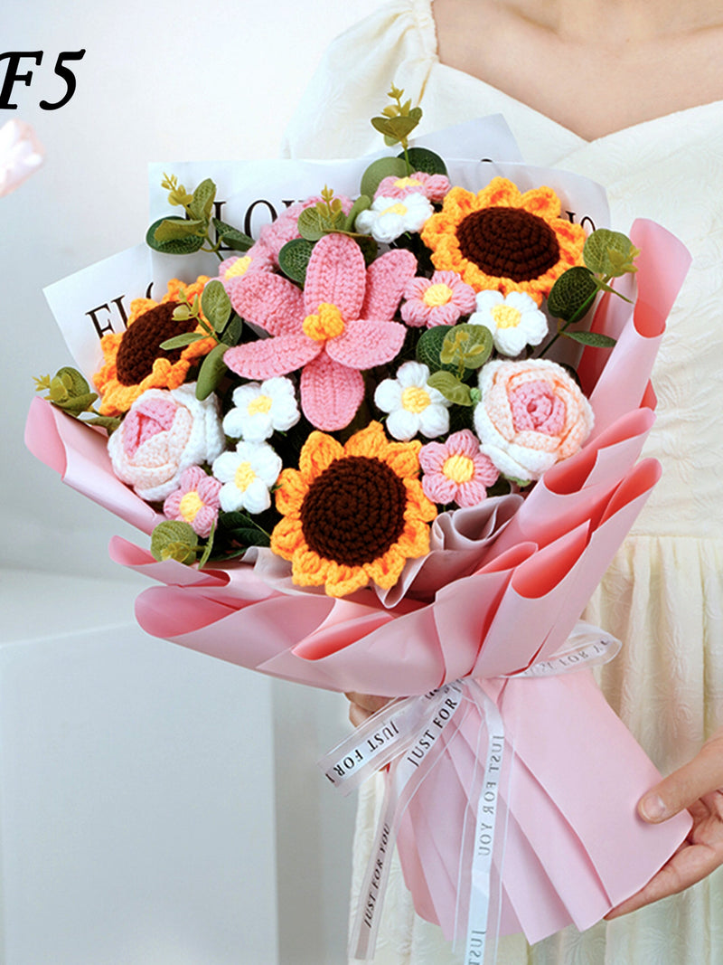Handmade Crochet Roses/Sunflowers/Daisies/Tulips,Artificial Bouquet,Gift For Mom,Wedding Decor,Mother's Day Gift,Birthday Gift,Anniversary ANNIVERSARY