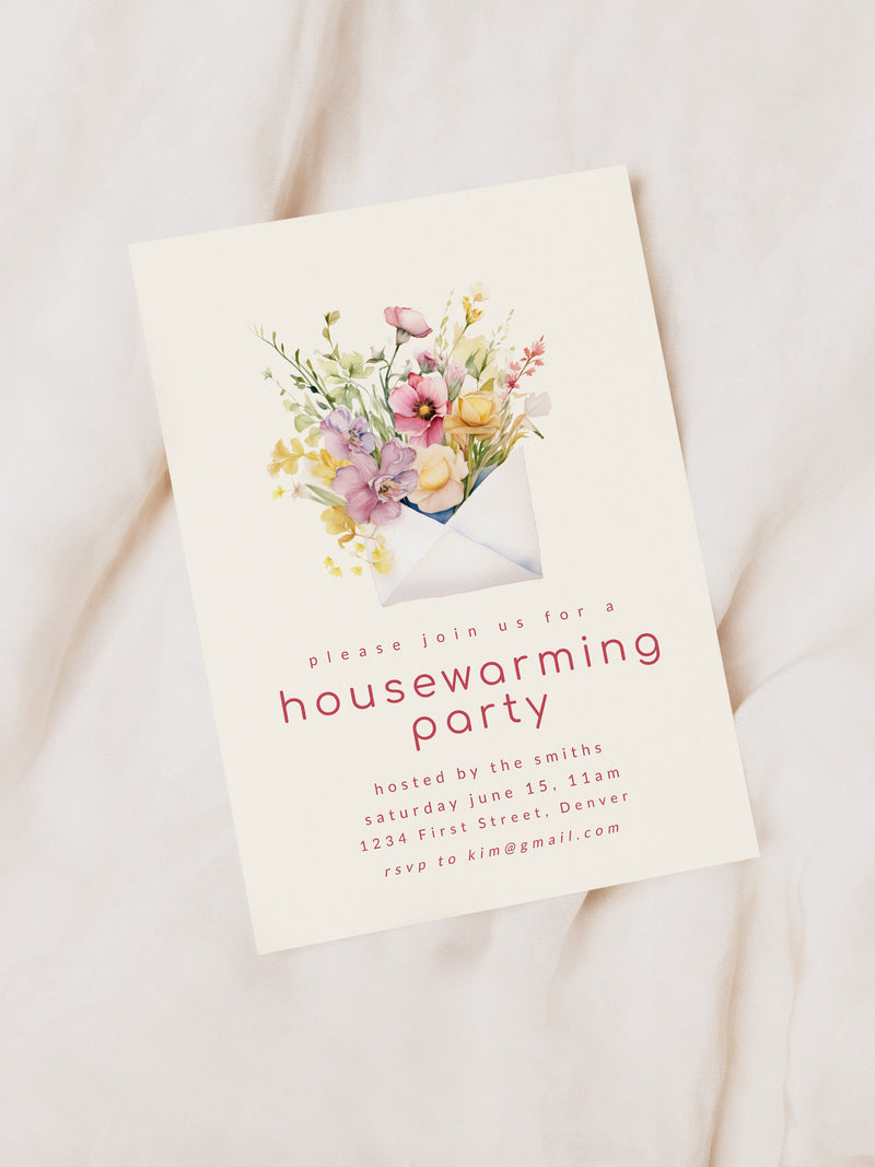 Floral Housewarming Invitation: Spring Summer Envelope (Instant Download) house warming flower