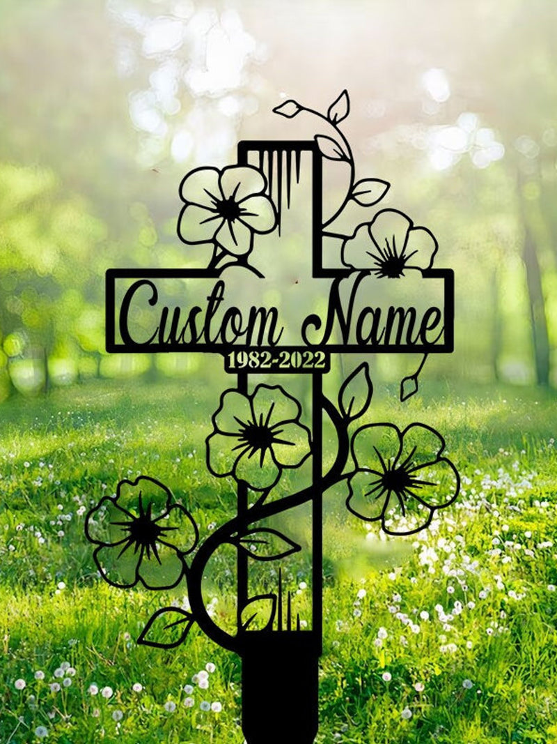 Cross Memorial Metal Stake Custom, Sympathy Grave Stake, Floral Cross Grave Marker, Loss of Loved Ones Remembrance Bereavement Grave Markers sympathy flower