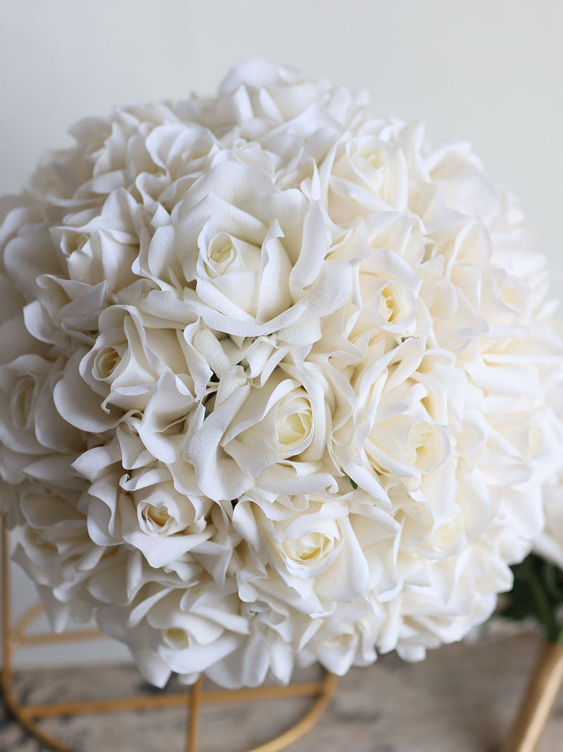 Morandi White Real Touch Faux Roses Bridal Bouquet, Cream White Wedding Bouquets, Ivory Roses Artificial Flowers Bouquets, White Boutonniere Bouquet