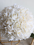 Morandi White Real Touch Faux Roses Bridal Bouquet, Cream White Wedding Bouquets, Ivory Roses Artificial Flowers Bouquets, White Boutonniere Bouquet